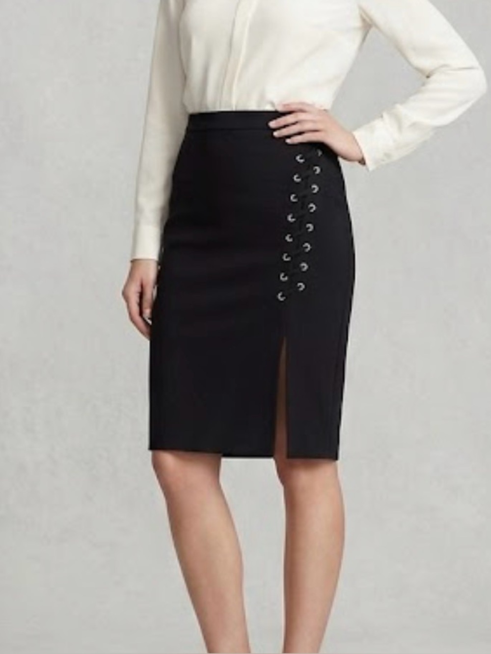 Michael Kors Black Lace-Up Pencil Skirt